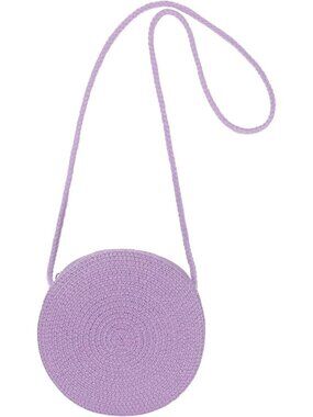 Women's Purple Small Round Straw Crossbody Bag Beach Handbag Purse for Summer